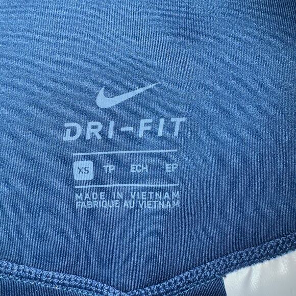 Nike Leggings XS Blue White Side Stripe Logo High Waist Ankle Pocket Tuxedo Gym - Picture 6 of 8